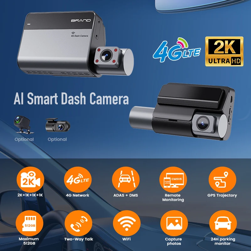 4Channel 4GDashcam with ADAS DMS BSD Live Streaming Remote Monitor Dash Camera GPS Tracking Sim Card Car DVR 24H Parking Monitor
