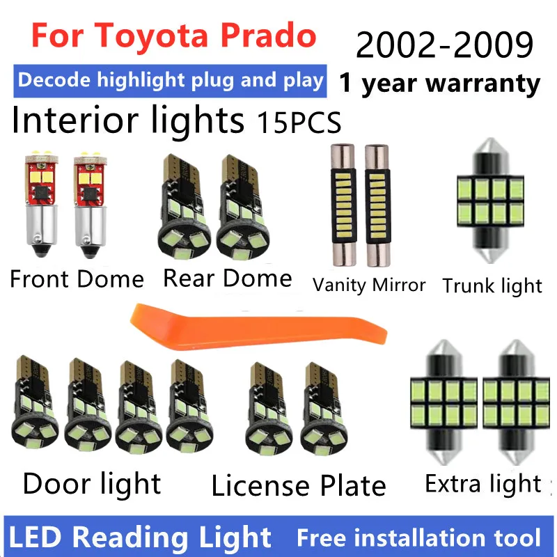 For Toyota Prado 120 2002 03 04 05 06 2007 LED Interior Light Bulb Kit Canbus Car Reading Dome Trunk Vehicle Indoor Lamp