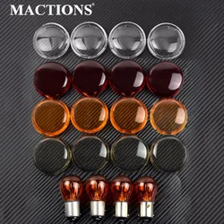 4pcs Turn Signal Light Indicator Lens Cover With Light Bulb For Harley Touring Road King Sportster XL 883 Dyna Softail Heritage