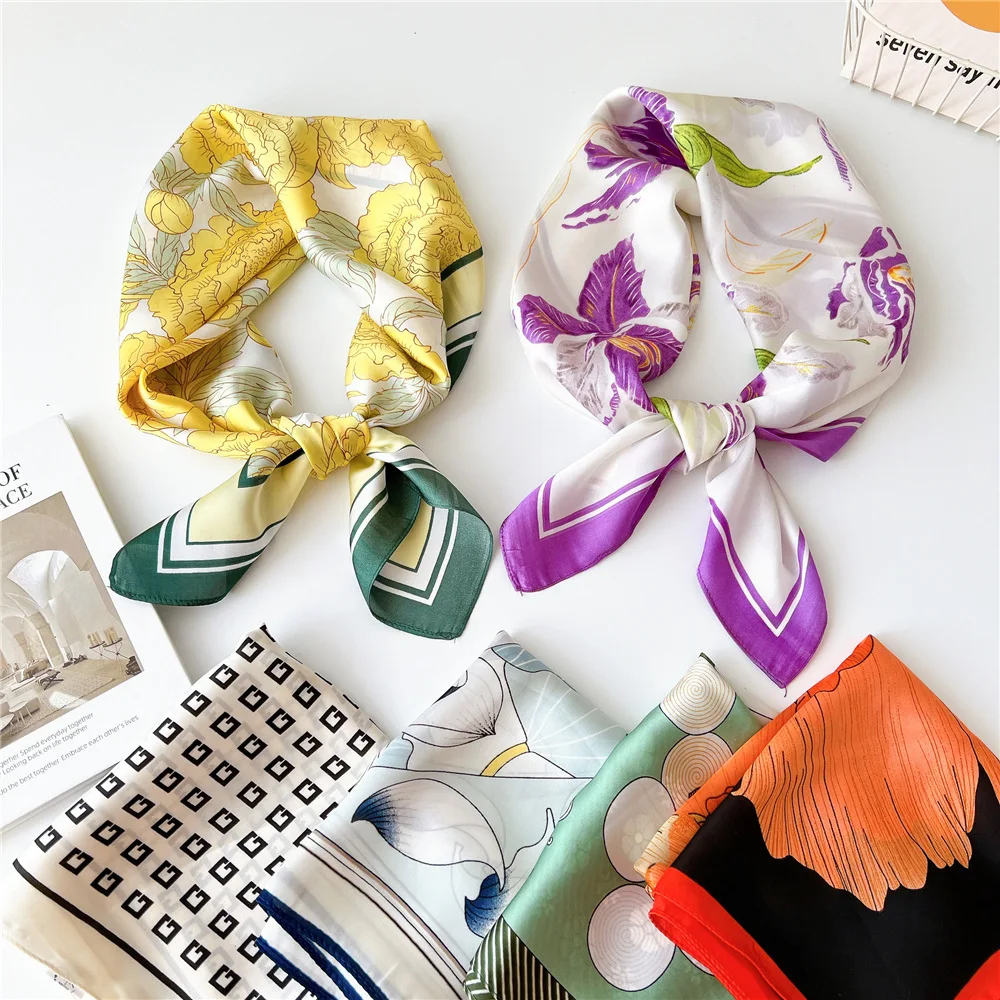 

70*70cm Fashion Flower Print Square Hair Scarf Bandanas Hairband Headband Hairscarf Headscarf Turban Shawl Wrap