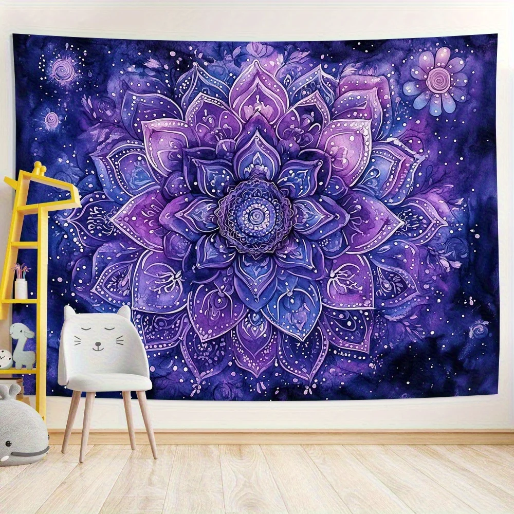 1pc Tapiz Gran  Mandala Morado, Colgante  Pared  Poliéster para Sala, Dormitorio, Decoración  Fiestas y Hogar con Ganc