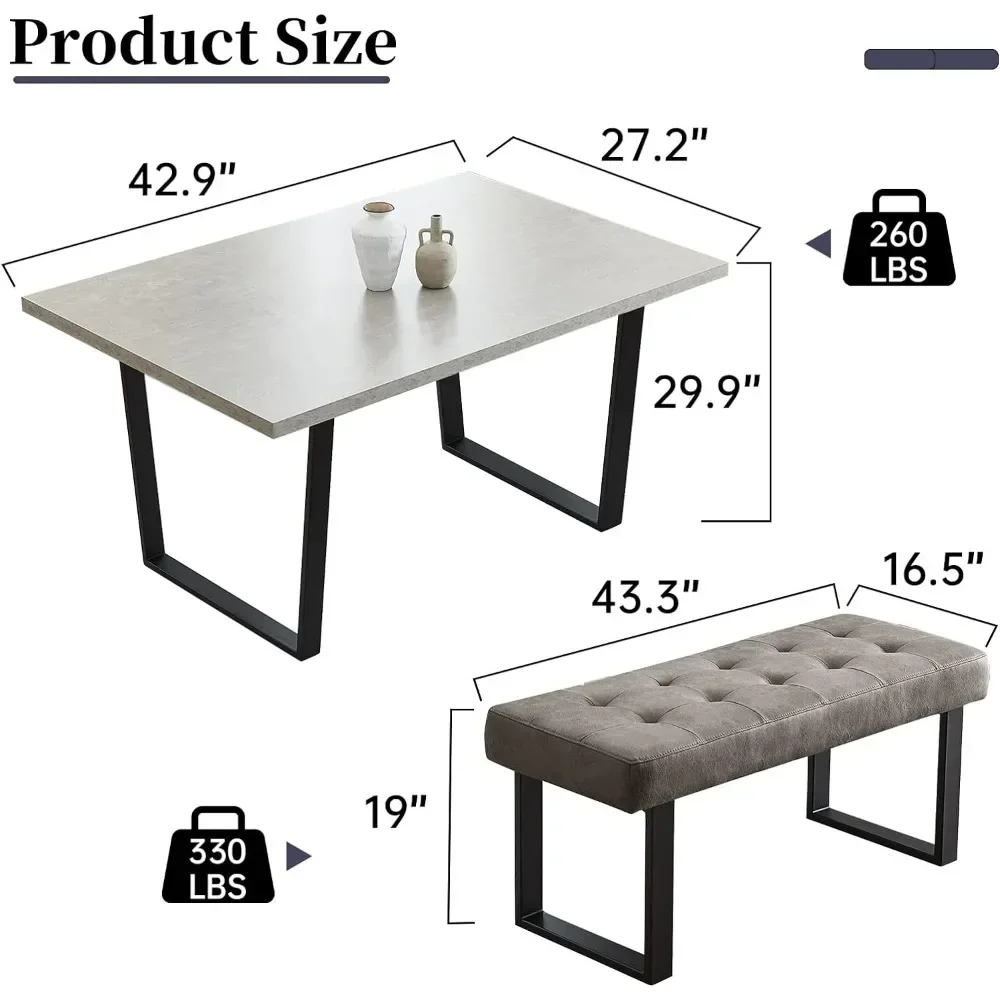 Dining Table Set with Bench,3 Piece Modern Kitchen Table with Right Seat Corner Bench and Bench for Family Dining Room Furniture