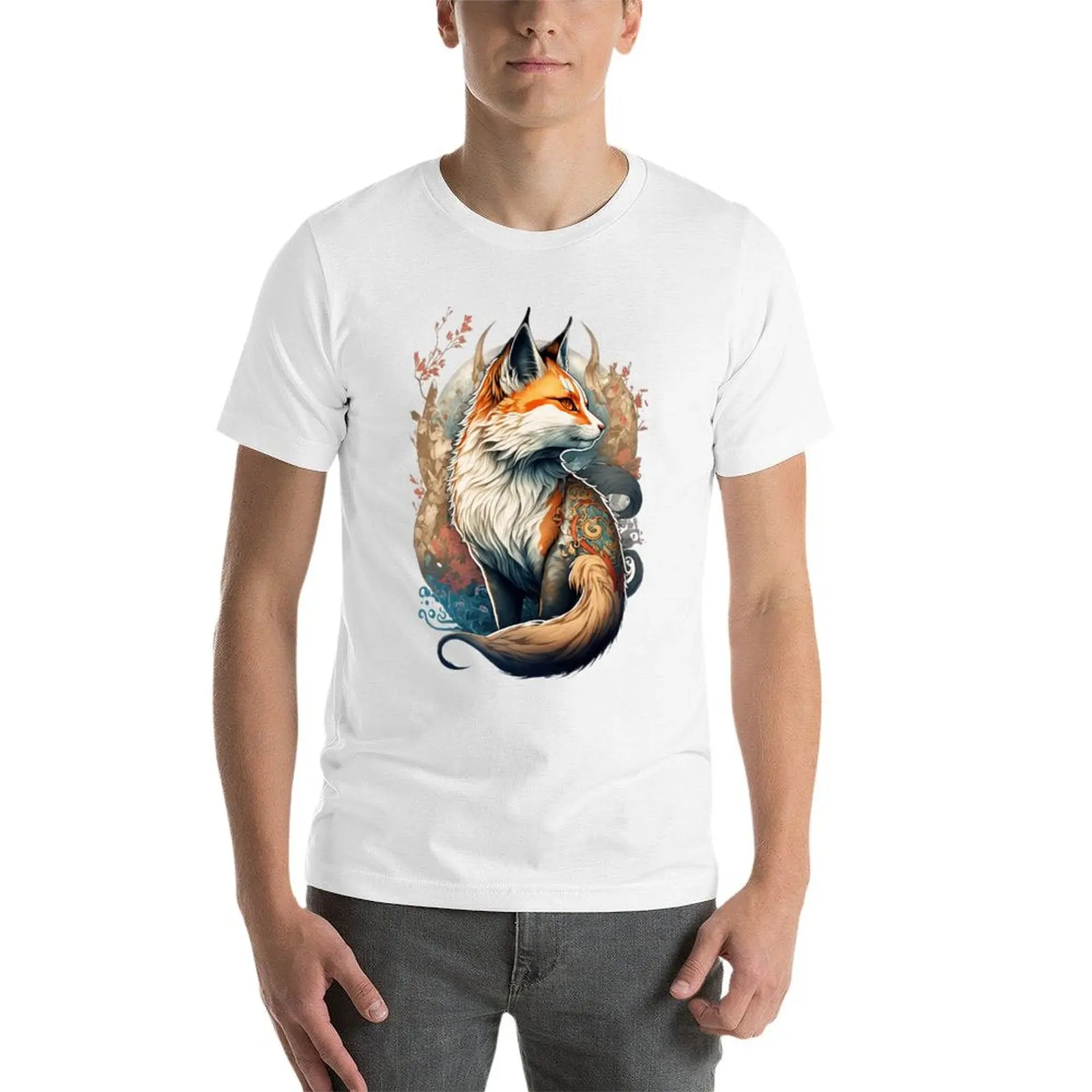 Kitsune Cat Tattoo T-Shirt plus size tops croswit shirt man mens clothing