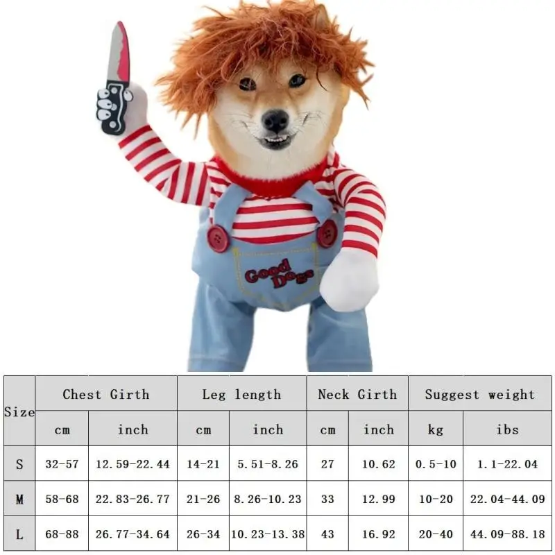 Funny Dog Horror Movie Clothes Sweatshirt Set Cosplay Chucky Pet Party Costume Comical Outfits Halloween Dress Jumpsuit