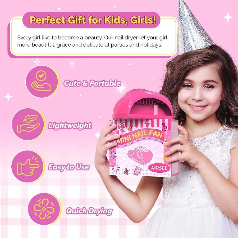 Draagbare mini-nageldroger voor en tieners Nagelventilator op batterijen met twee stickers inbegrepen Ideaal voor doe-het-zelf-nagelkunstverjaardag en C