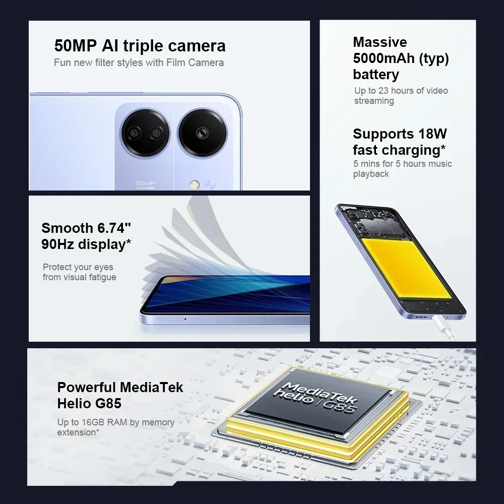 POCO-C65 versión Global, 128GB/256GB, MediaTek Helio G85, ocho núcleos, pantalla de 6,74 pulgadas, 90Hz, cámara de 50MP, 5000mAh, NFC