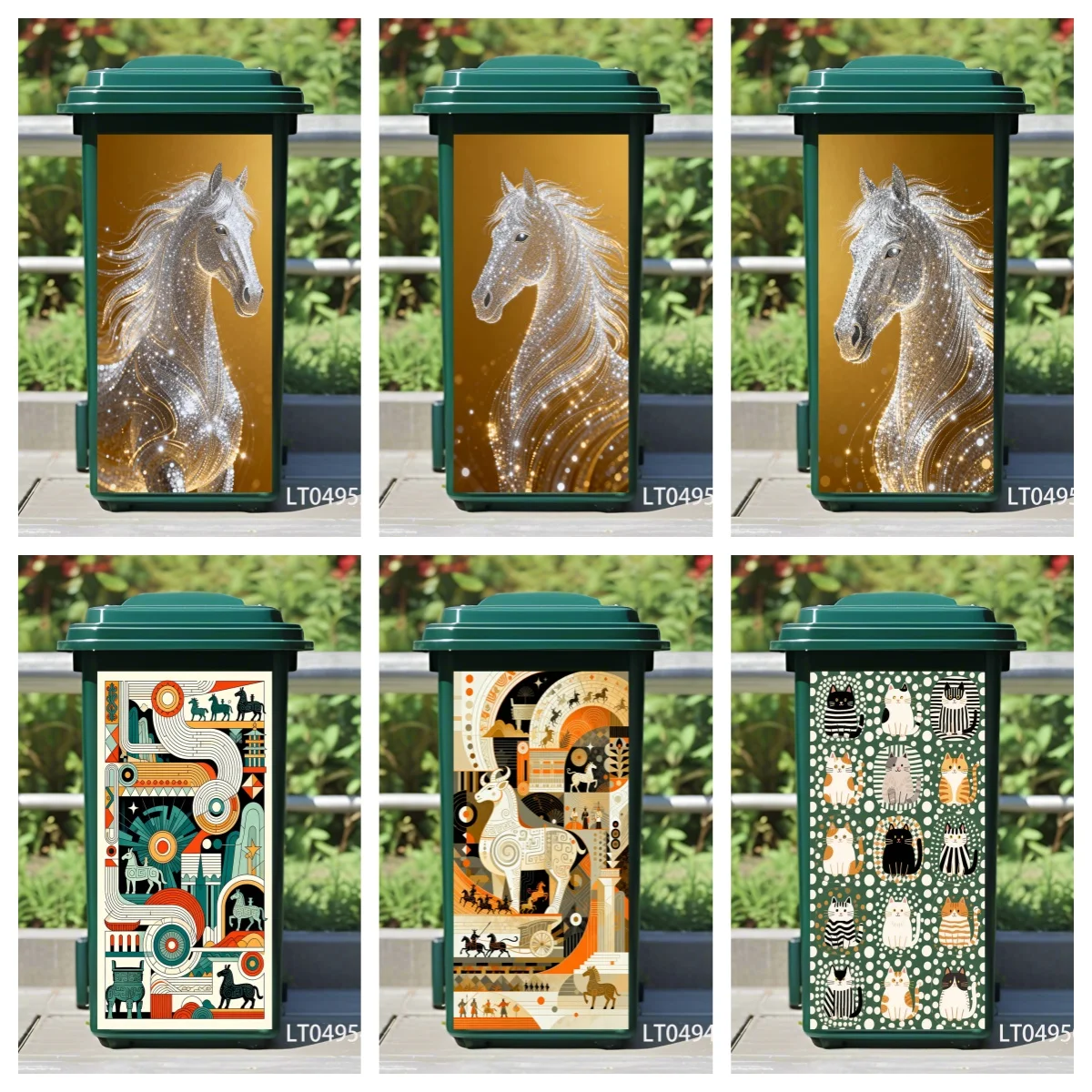 

Luxury Golden & Silver Horse Trash Can Sticker Particle Light Effect Self-Adhesive Decal for Cabinets Wardrobe Aesthetics Decor