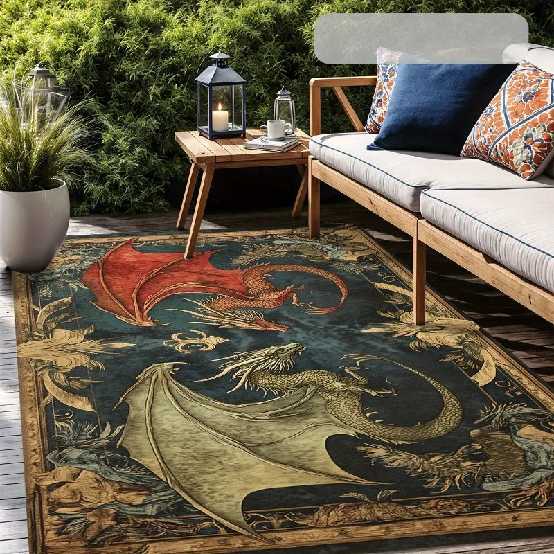 Magic Dragon Mythology Art The Evil Dragon Rug for Bedroom Living Room Sofa Home Doormat Decor, Large Non-slip Floor Mat