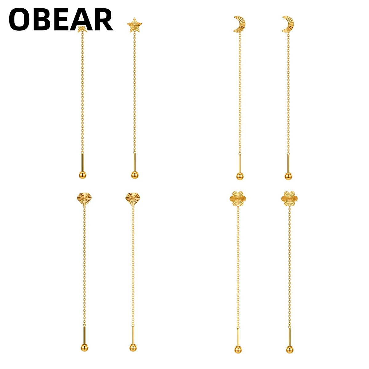 Stainless Steel 18K Gold Plated Threader Star Moon Heart Long Chain Tassel Dangle Drop Earrings Minimalist Jewelry for Women