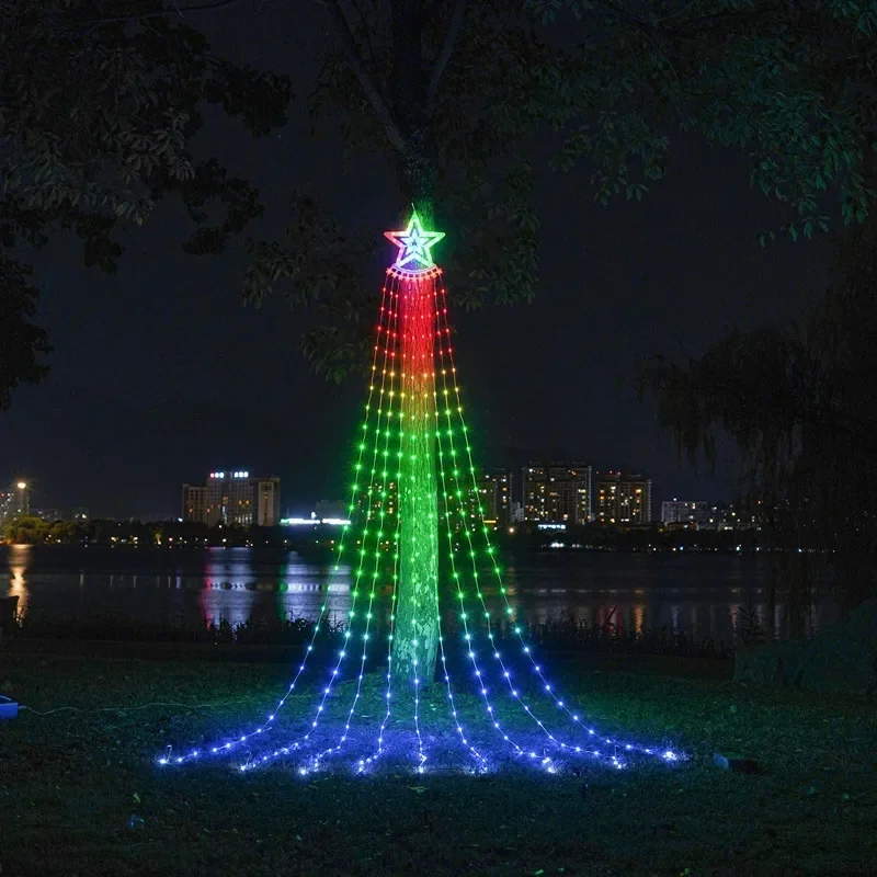 Outdoor RGB LED Pentagram Christmas Tree Waterfall Light for Christmas Decorations