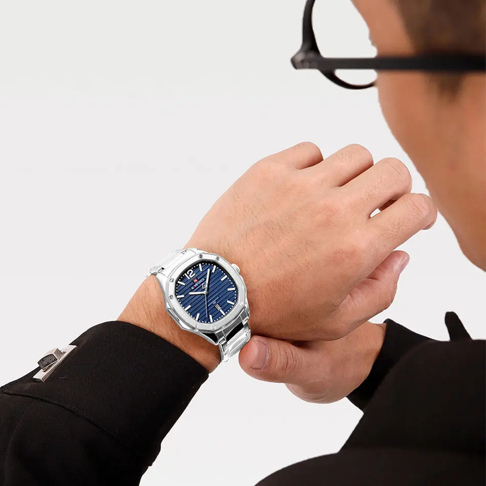 NAVIFORCE, relojes de marca de lujo para hombre, relojes de pulsera deportivos militares para hombre, reloj de cuarzo de acero completo, reloj de negocios resistente al agua para hombre