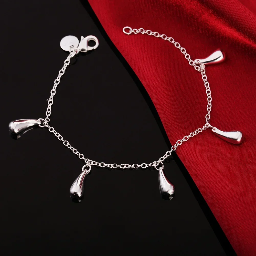 Hot New 925 Sterling Silver Wild Five Water Droplets Chain Men'S Bracelets Wedding Party Wild Christmas Gifts Fashion Jewelry