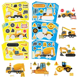 Make Your Own Engineering Vehicles Stickers Sheets for Kids Creative DIY Fire Trucks Excavator Construction Puzzle Stickers