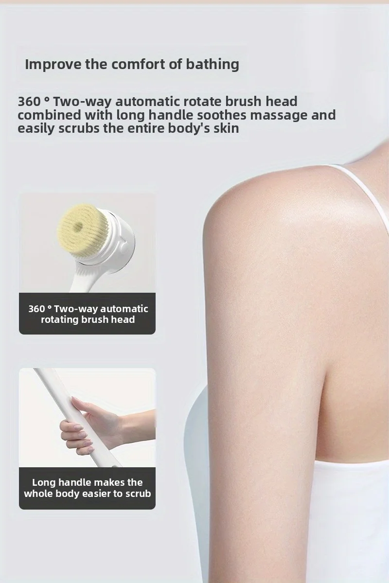 Electric Shower Brush LED Display Rotating Multifunctional Shower Brush 5 Brush Heads 3-Speed Detachable for Back Face & Shower