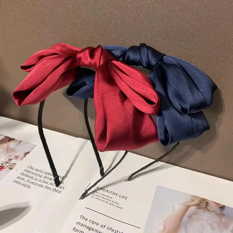 New Fashion Big Bow Hair Bands Women Elegant Satin Headbands Headwear Girls Solid Color Bowknot Headbands Hair Accessories