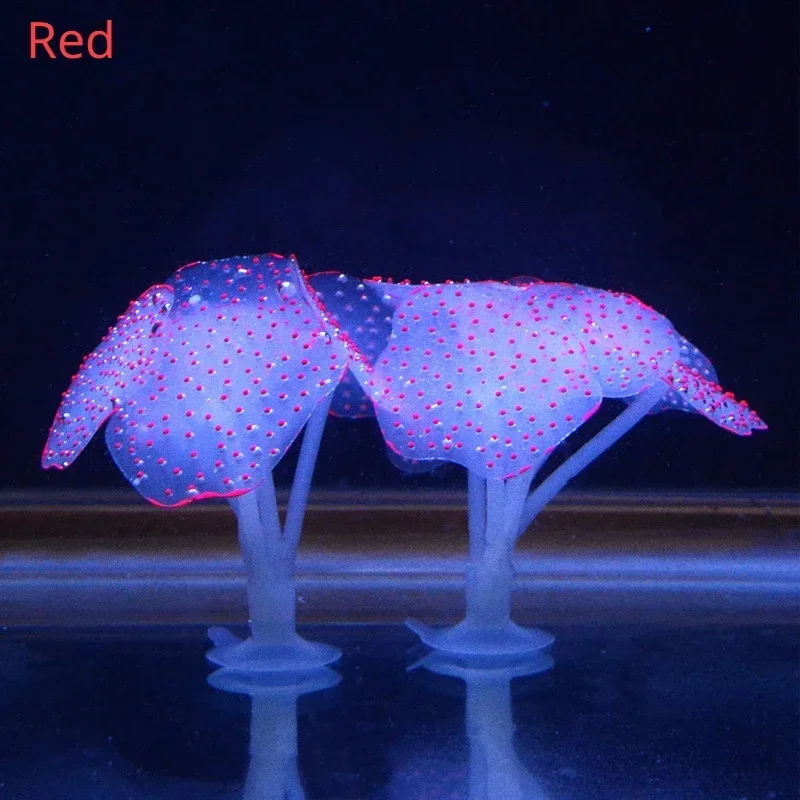 Glowing Artificial Aquarium Coral Silicone Plant Ornament Water Landscape Decor Aquarium Fish Tank Coral With Sucker 1pcs