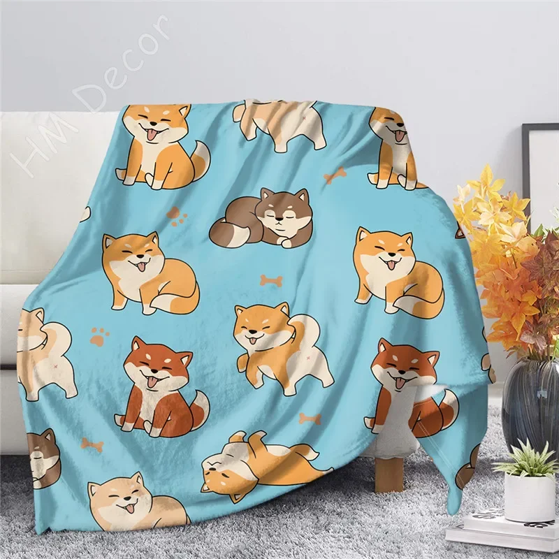 Shiba Inu Printed Blanket Cartoon Soft Warm Sherpa Fleece Blankets Throws for Bed Girls Boys Gift