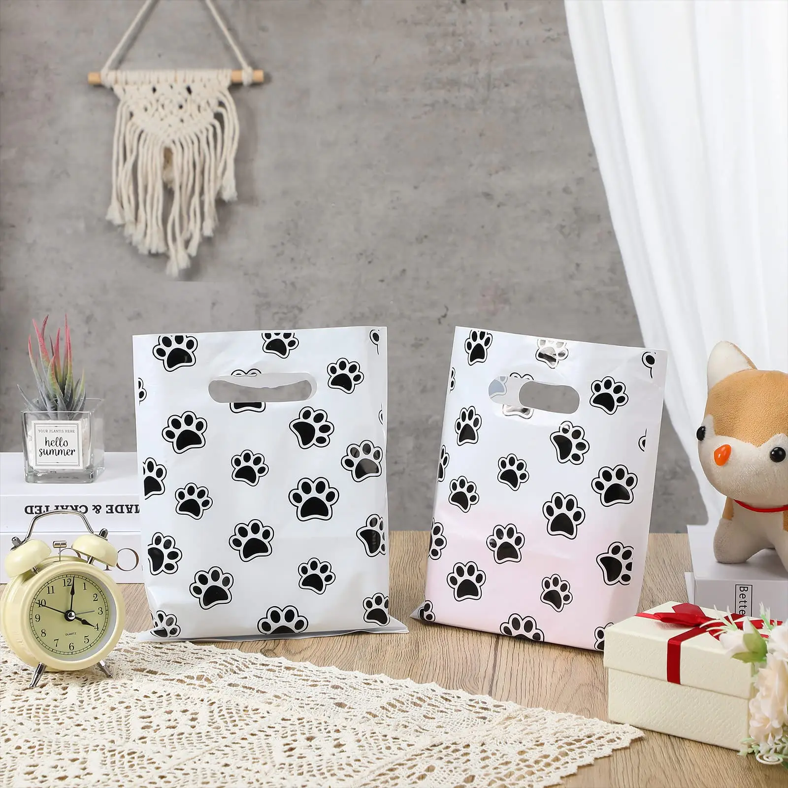 10pcs/30pcs Pink Paw Print Gift Bags Stickers Footprints Cat Candy Bags For Pet Theme Supplies Dog Cat Birthday Party Decoration