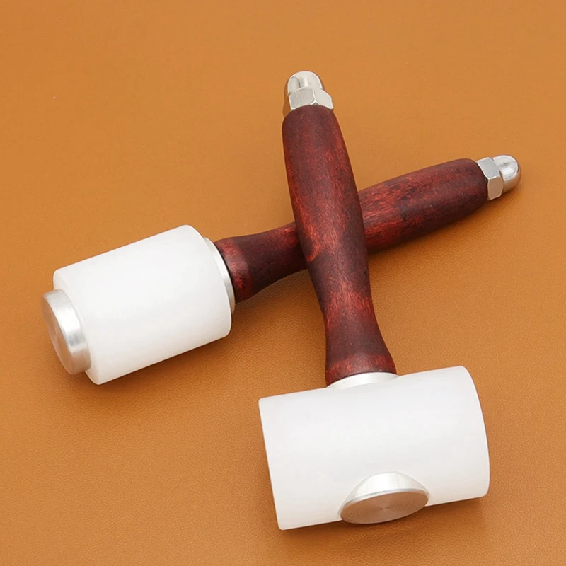 Wooden Handle T Model Hammer Leather Carving Hammer Punching Printing Engraving Nylon Hammer DIY Handmade Leather Tools Durable