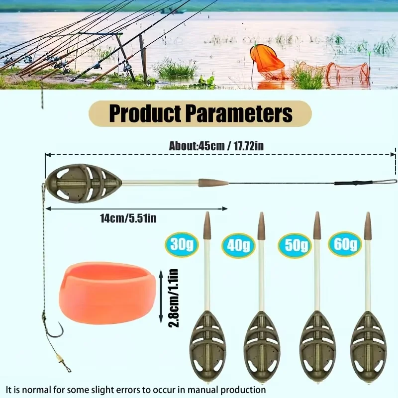Carp fishing feeder line set (30/40/50/60 grams): including mold + carp hook, with quickly replaceable sub-line
