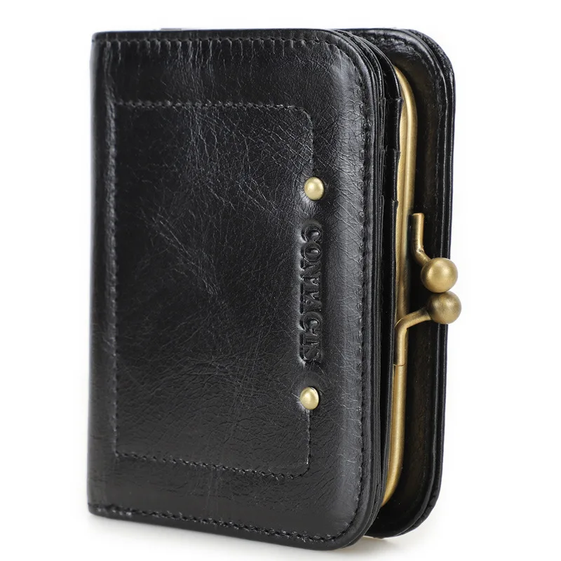 British Style Top Layer Cowhide  Anti-theft Brush Fashionable Metal Iron Hinge Zero Multi Functional Women's Leather Men Wallets