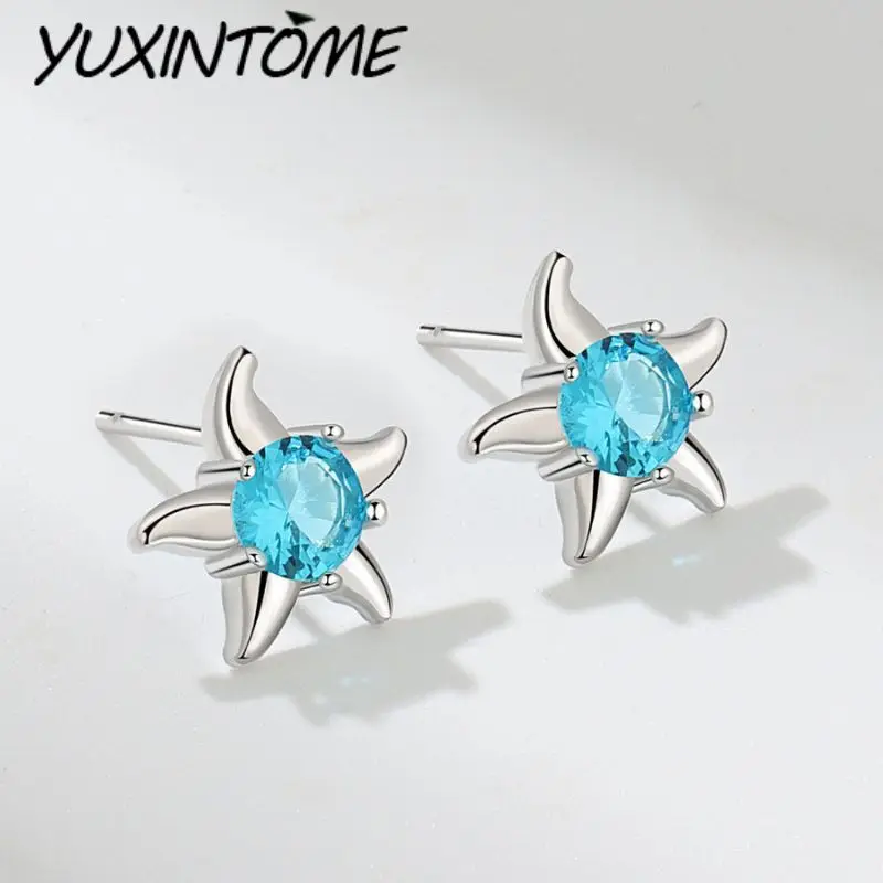 

925 Sterling Silver Needle Ocean Wind Small Starfish Zircon Earrings Women's Simple Fashion Earring Little Fresh Jewelry Gifts