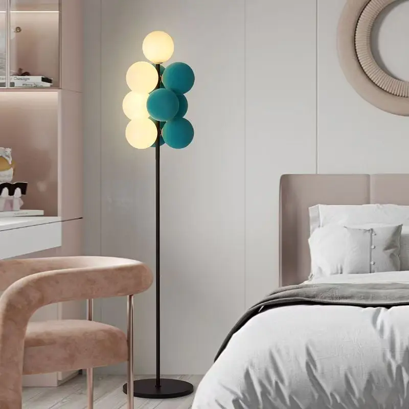 Contemporary Creative Grape Glass Ball Floor Lamp for Living Room Bedroom Bedside Study Atmoshere Metal Base LED Standing Lights