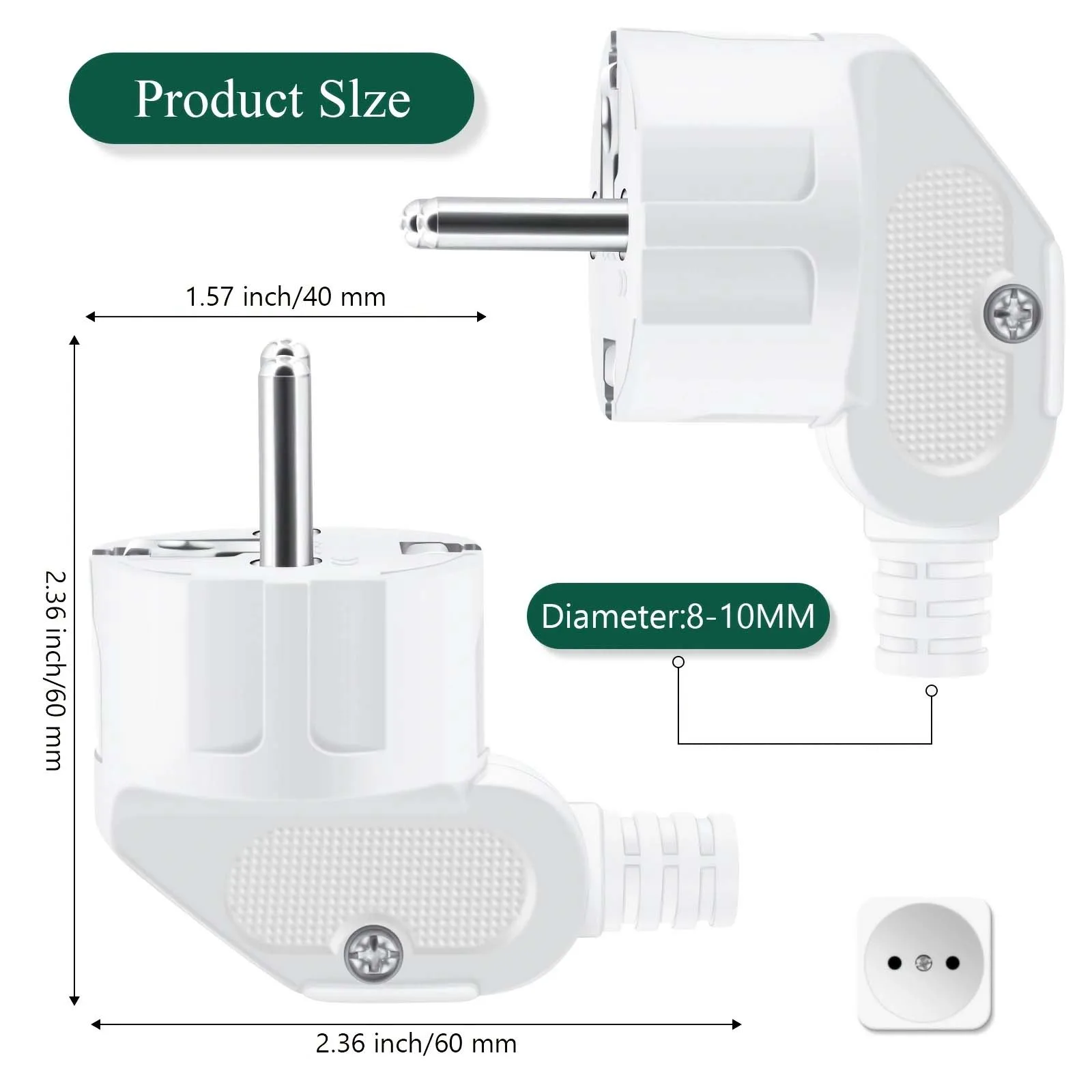 3PCS 4.8mm EU Plug Male Replacement Outlets Rewireable 250V 16A IP44 Schuko Electeic Socket Connector For Power Extension Cable