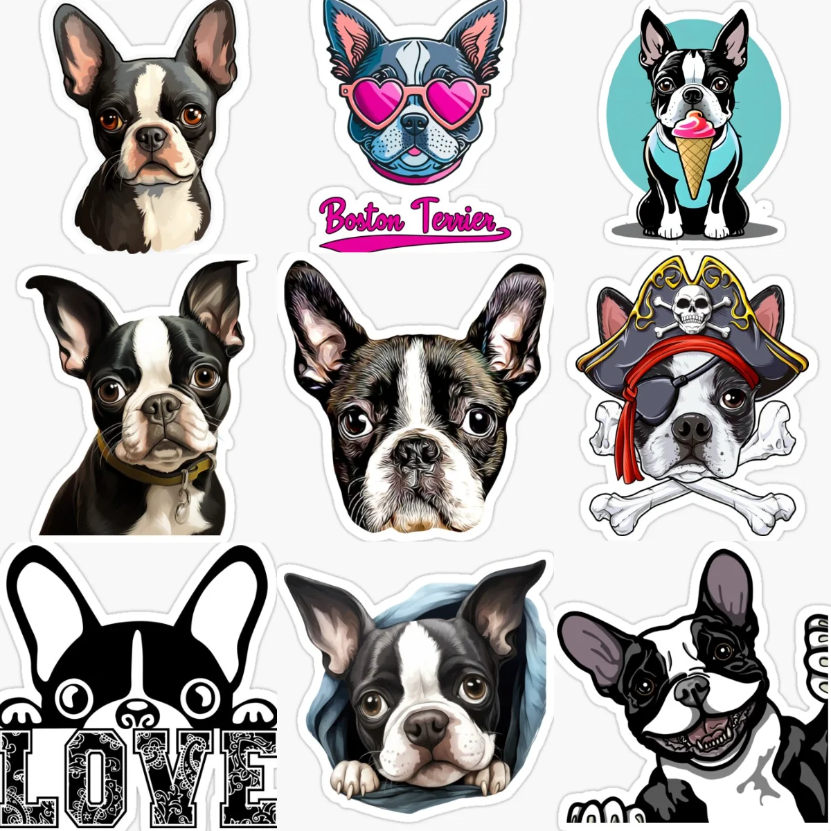 

Boston Dog Creative Pet Cute Waterproof Car Sticker for Decorate Car Van Bicycle Helmet Bumper Fridge Decal Accessories