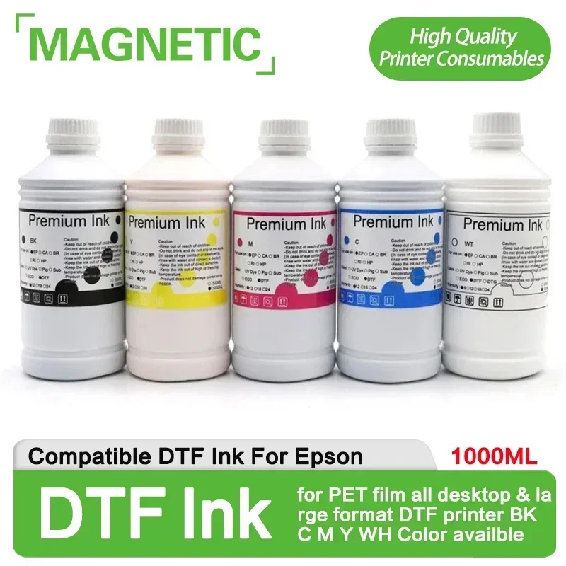 5 Bottle 1000ML DTF ink for direct transfer film for PET film all desktop & large format DTF printer BK C M Y WH Color availble