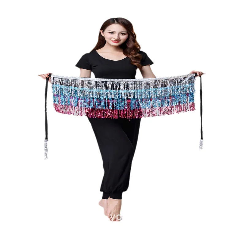 New Belly Dance Waist Chain Performance Clothes Skirt Waist Towel Sequined Fringed Waist Chain