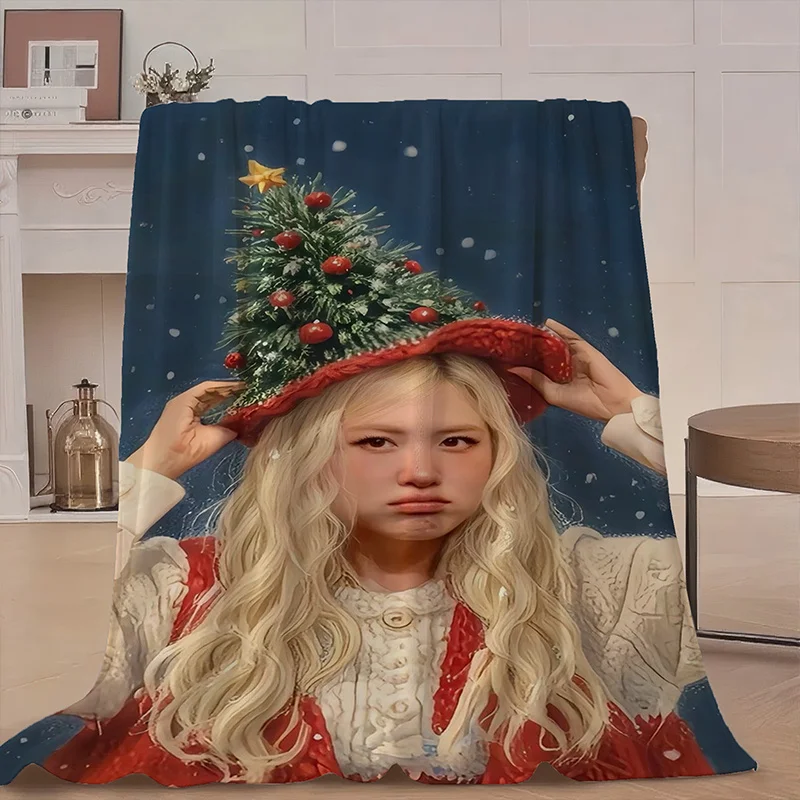 Blonde Santa Hat Pattern Blanket - Soft Flannel Bedspread Suitable for Christmas, Birthdays, Weddings & Parties - Blonde