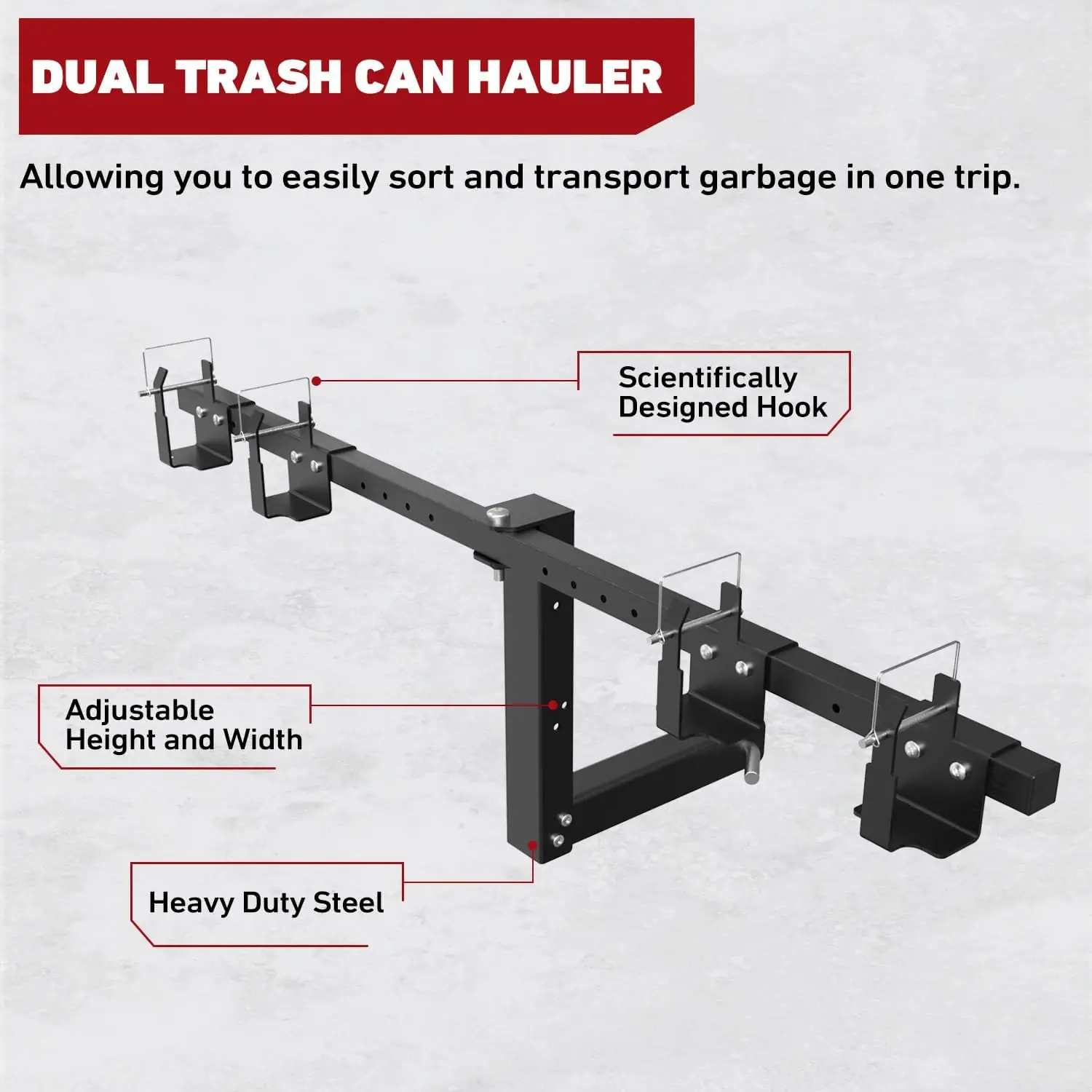 حامل سلة المهملات المزدوج مع جهاز استقبال 2 بوصة للشاحنة، عربة الجولف، ATV، UTV - مقطورة سلة المهملات بعجلات #2