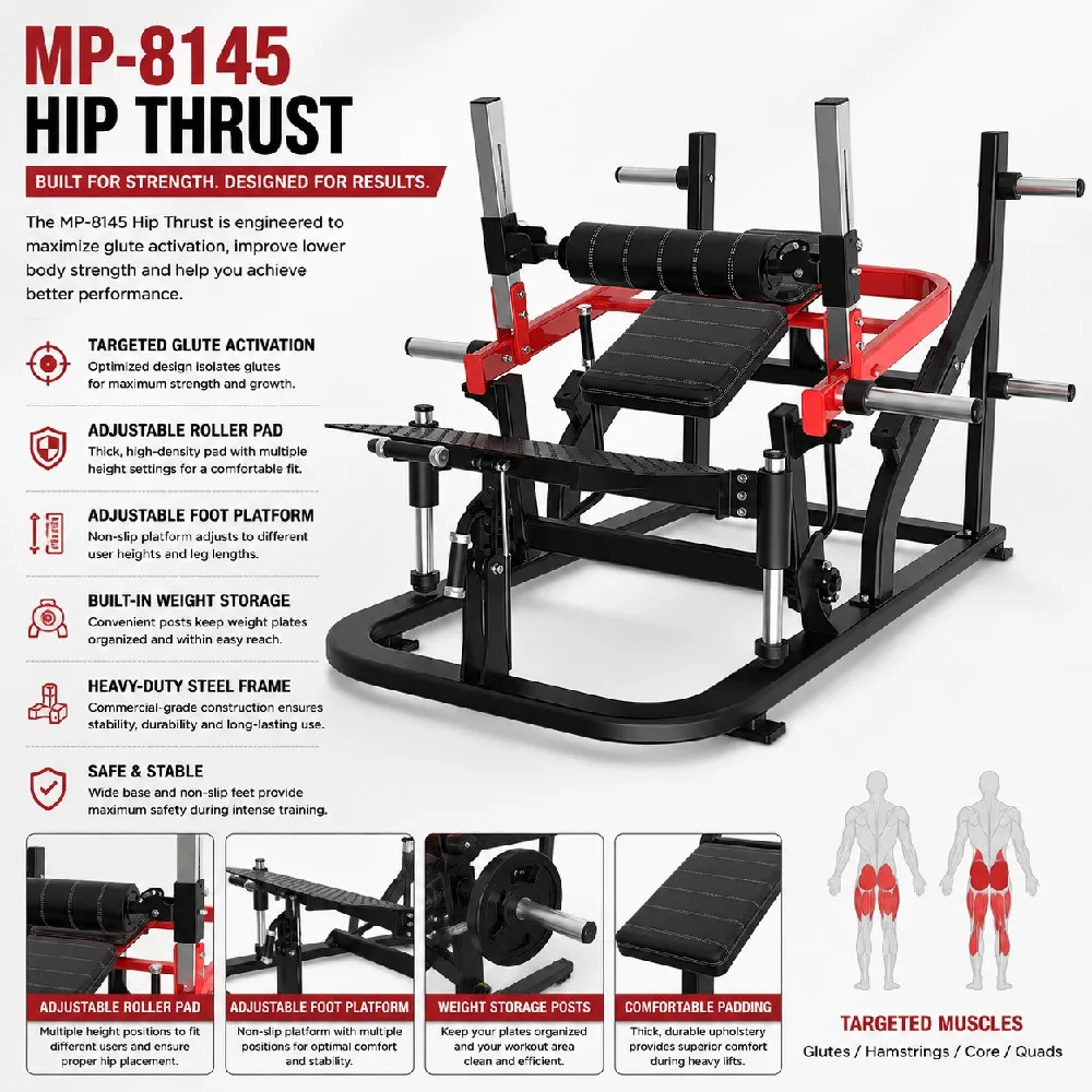 Commercial Gym Use Fitness Machine Plate Loaded Multi-Function Hip Thrust  Machine