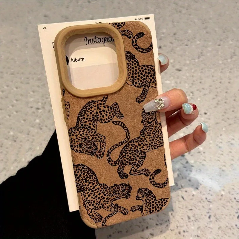 

Vivid Leopard Pattern Bonded Leather Phone Case For iPhone 17 16 15 14 Pro Max 13 12 11 XS XR X 16 Plus Shockproof Bumper Cover