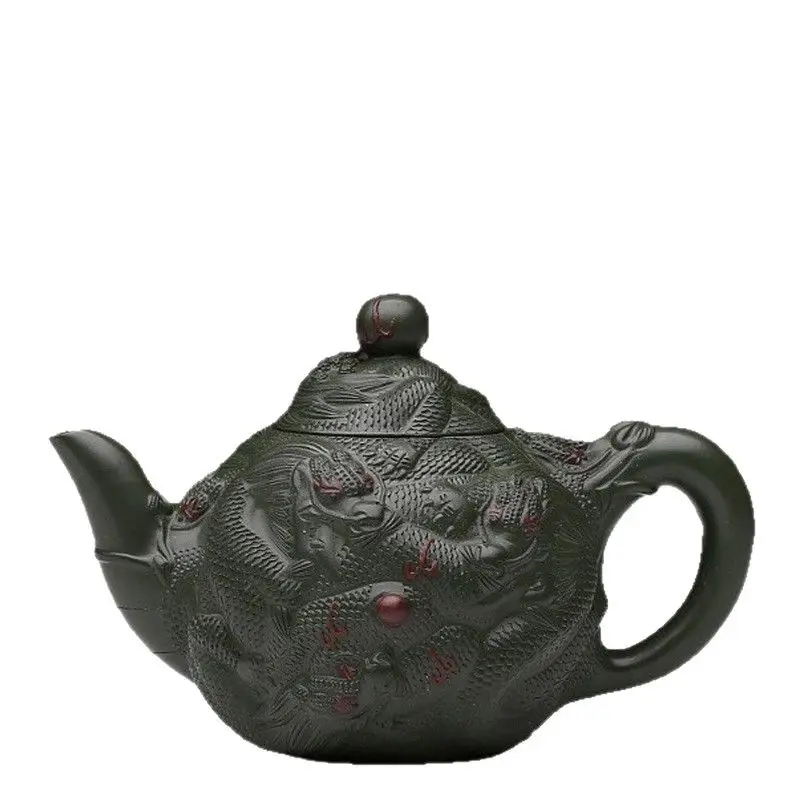 Zisha pot tea set tea ceremony famous hand-decorated Wenwan tea ware pottery teapot dark green mud Kowloon pot