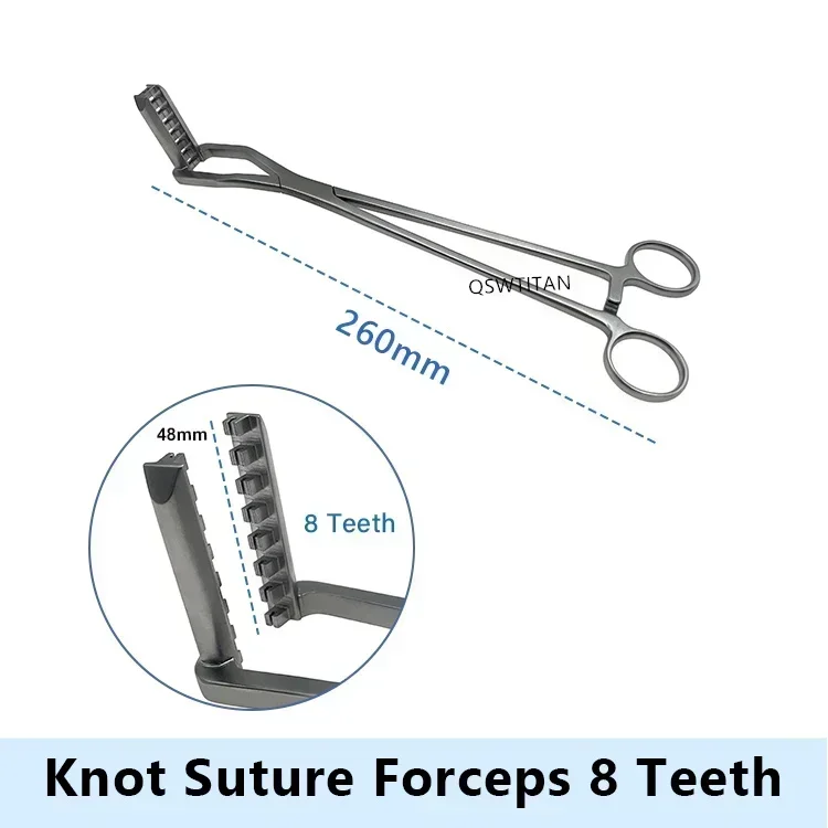 Fórceps de sutura Knot, Aço inoxidável, Laparoscópica, Ortopédica, Instrumentos cirúrgicos, 8 dentes, 9 dentes, 1Pc