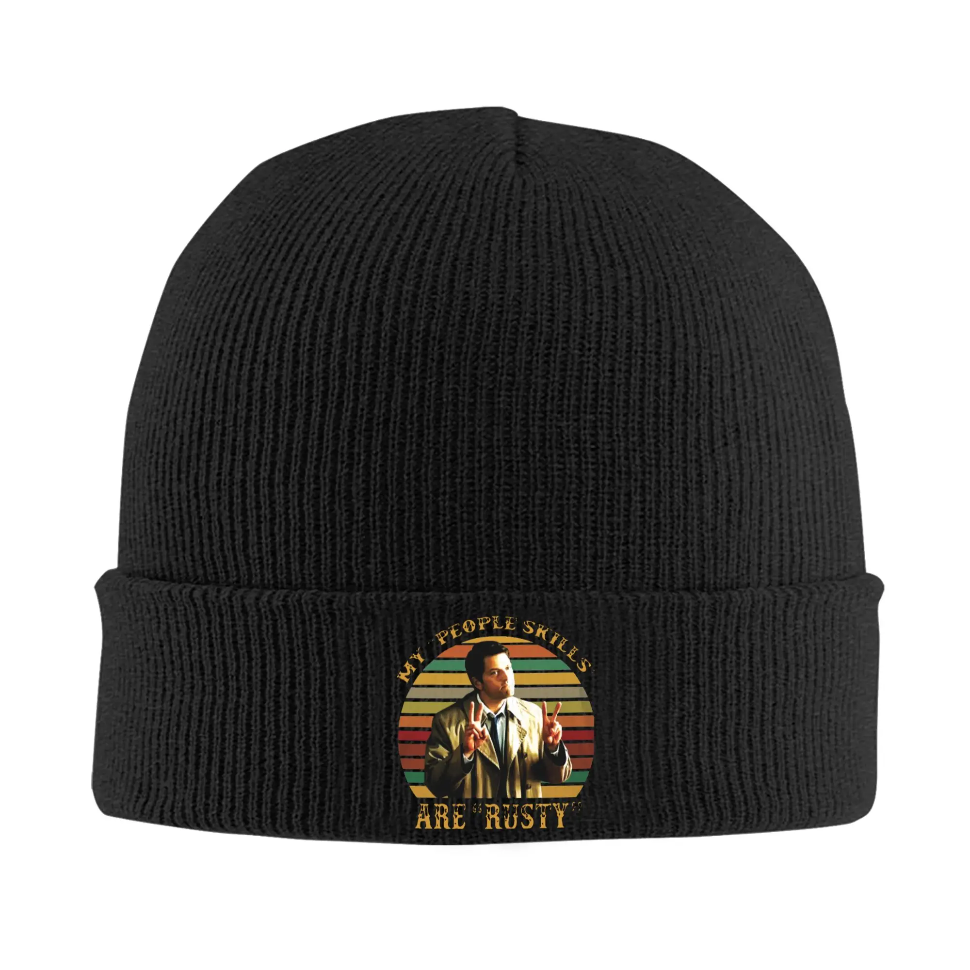 My People Skills Are Rusty Husband Knitted Cap for Women Men Skullies Beanies  Winter Hats Acrylic Castiel Supernatural Warm Cap