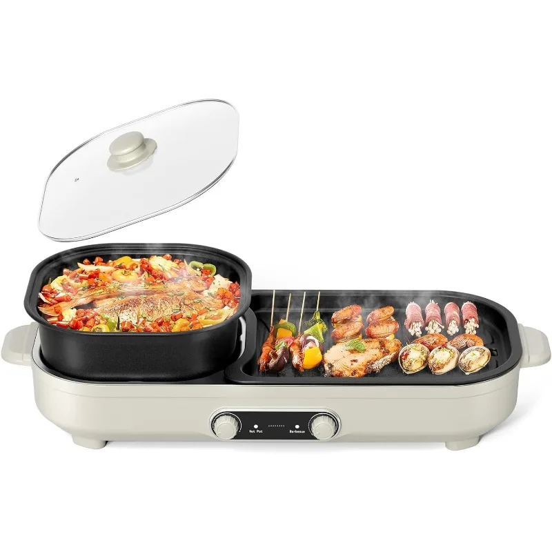 SEAAN Hot Pot Electric with Grill - Korean BBQ Grill Indoor and Shabu Shabu Pot, Removable Hotpot Pot & KBBQ Grill,- Non-Stick