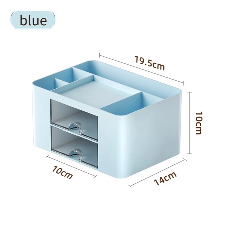 2Pcs Blue+White Simple Transparent Drawer Storage Box Children's Student Office Desktop Ornaments Pen Holder Durable Easy To Use