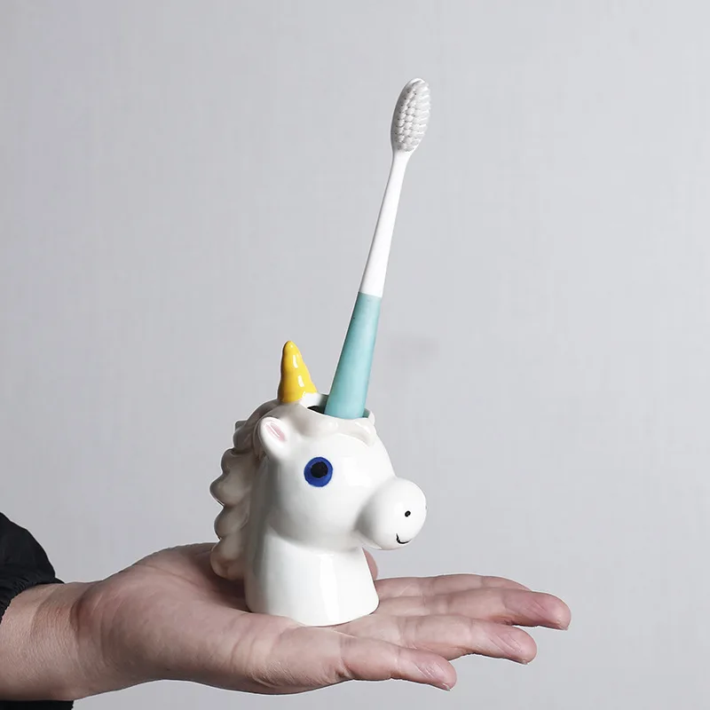 Suporte de escova de dentes de cerâmica em forma de animal bonito, suporte de base de escova de dentes, tubo de armazenamento de dentes de banheiro doméstico, decoração de banheiro