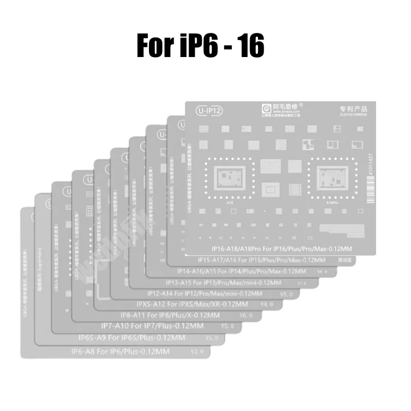 

Amaoe 0,12 мм BGA Reball трафаретный шаблон NAND IC WiFi стальная сетка для iPhone 16, 15, 14, 13, 12, 11 X 8 7 6