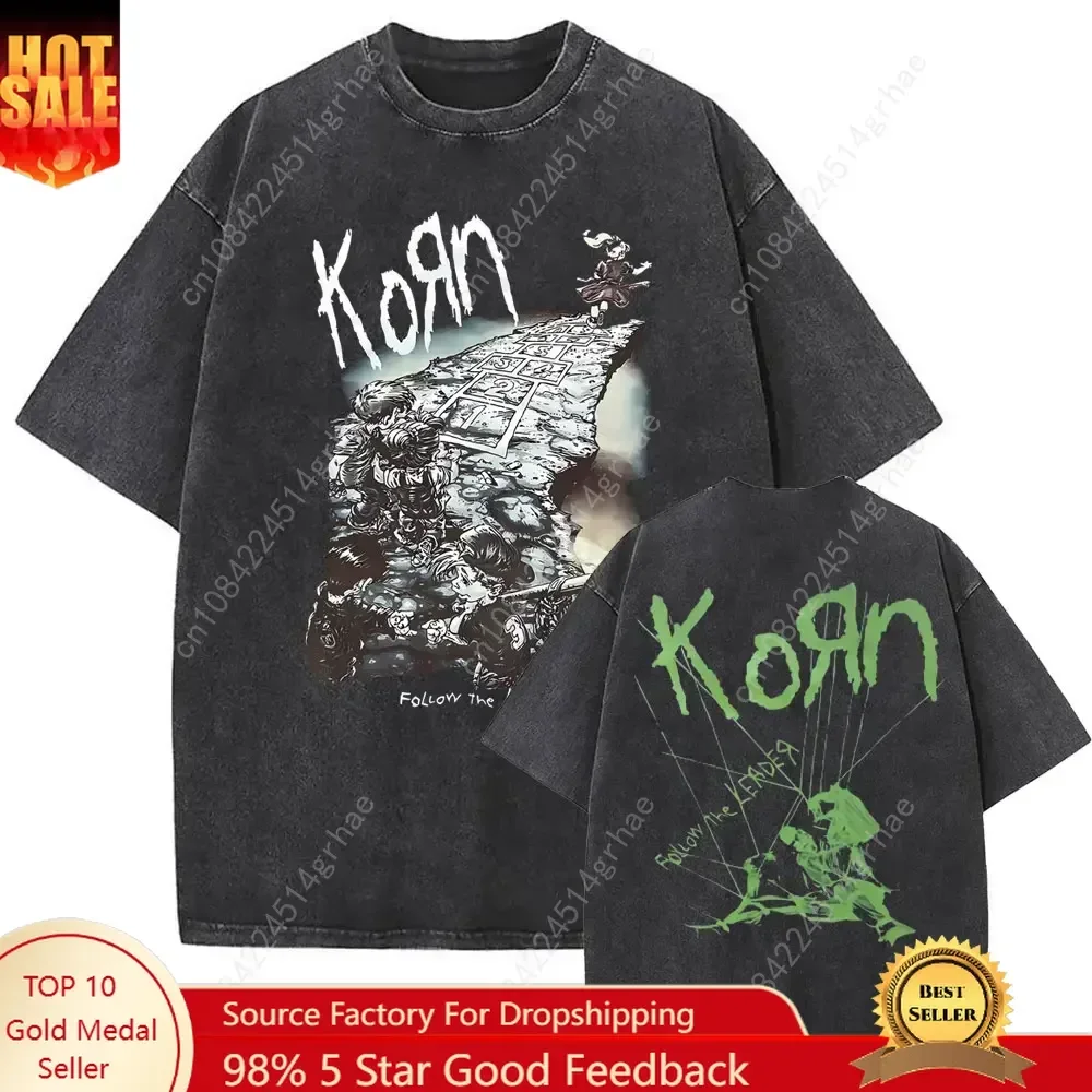 New Arrival Mens Clothes Tee Shirt Homme T-Shirt Men Tshirt for Men Washed Vintage Rock Band Korn Ftl 25 Follow The Leader 61392