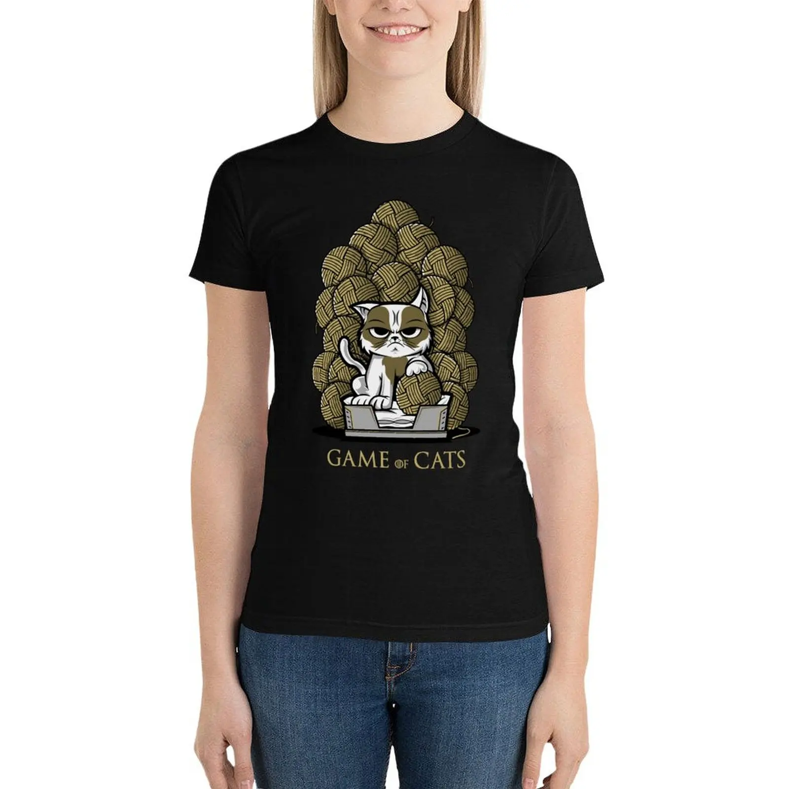 GAME OF CATS T-Shirt lady clothes tops black t shirts for Women