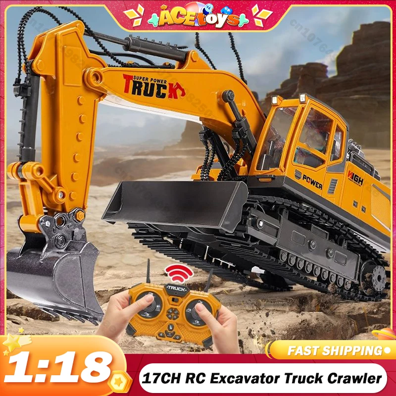 17CH RC Excavator 1:18 Remote Control Truck 2.4G RC Crawler Engineering Vehicle Excavator Truck Radio Control Toys Gifts