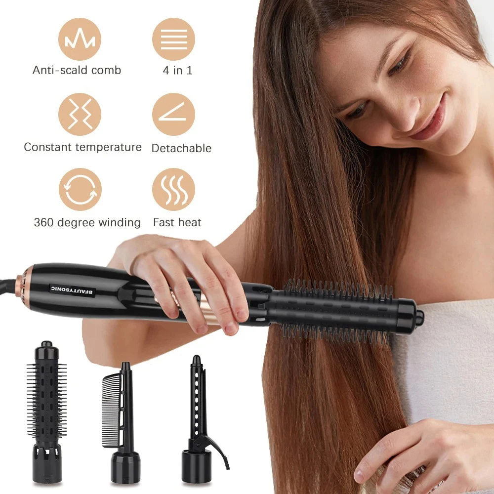 Multifunctional Hair Dryer Brush Hot Comb Hairdressing Tool 4 In 1 Hair Curle Dryer Straightener Comb Electric Rotating Curling