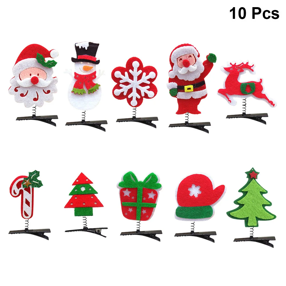 10 قطع من مشابك شعر عيد الميلاد بنمط كرتوني ملون مناسبة لمشابك شعر عيد الميلاد اليومية هدية عيد الميلاد