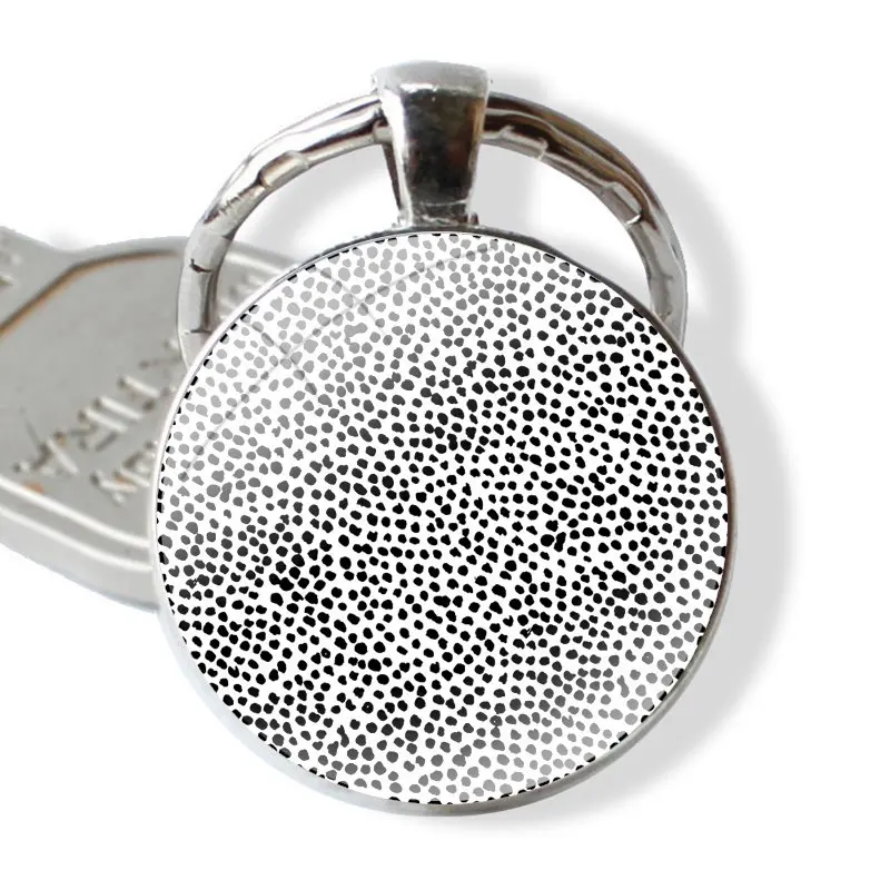 Keychain Handmade Glass Cabochon Key Ring Holder Pendant Key Chains Black And White Polka Dot