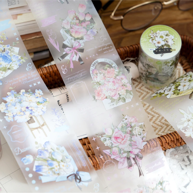 Yoofun 6x200cm Flower PET Tape Transparent Masking Tape Decorative Diary Scrapbooking Aesthetic Floral Stickers