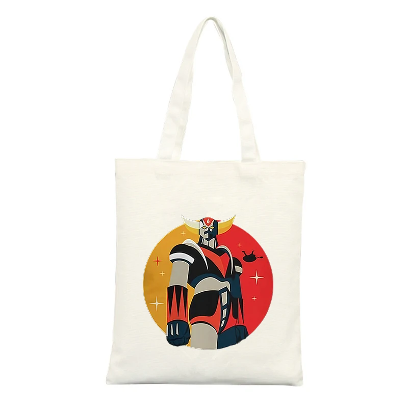 Robot-inspired Graphic Canvas Tote Bag, Retro Style for Casual Shopping and Daily Use